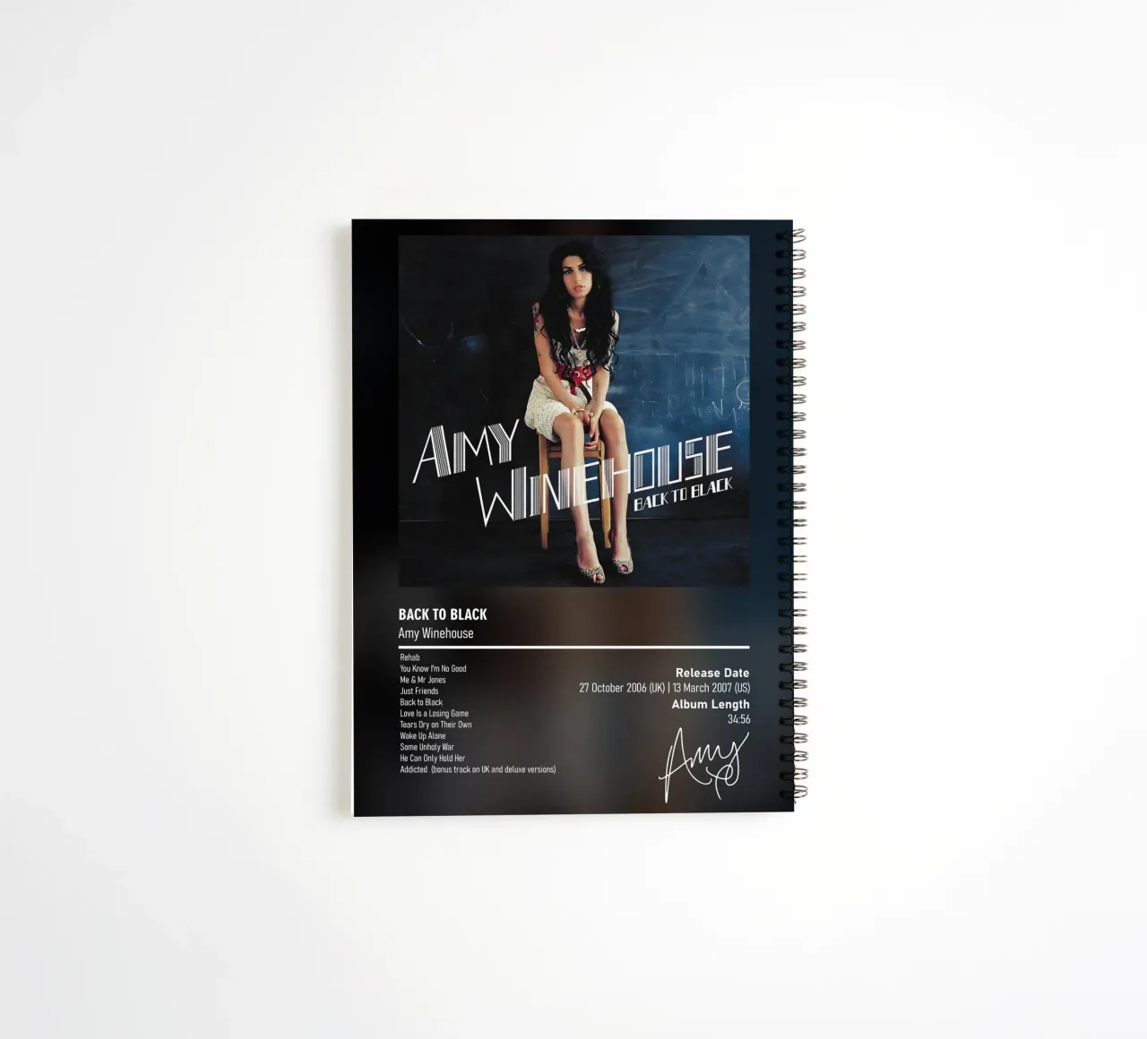 Back to Black By Amy Winehouse spiral notebook by DGUnder