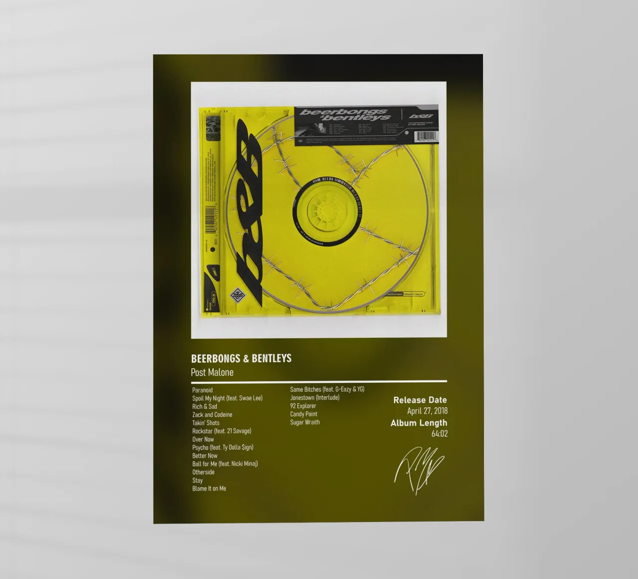Beerbongs & Bentleys By Post Malone pellicola backlit da DGUnder