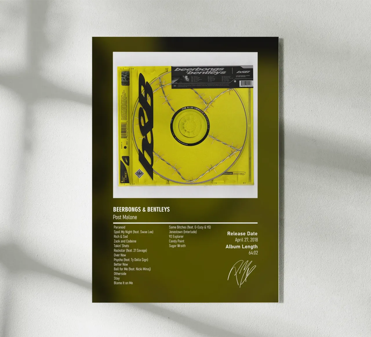 Beerbongs & Bentleys By Post Malone plexiglass da DGUnder