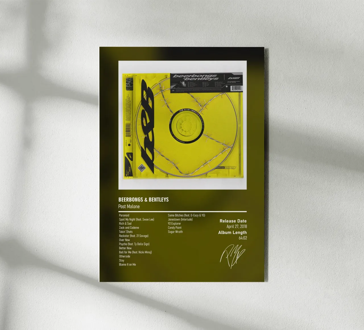 Beerbongs & Bentleys By Post Malone alluminio dibond da DGUnder