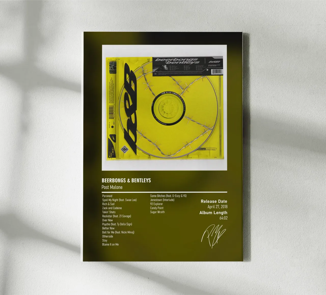 Beerbongs & Bentleys By Post Malone tela con Cornice a cassetta da DGUnder