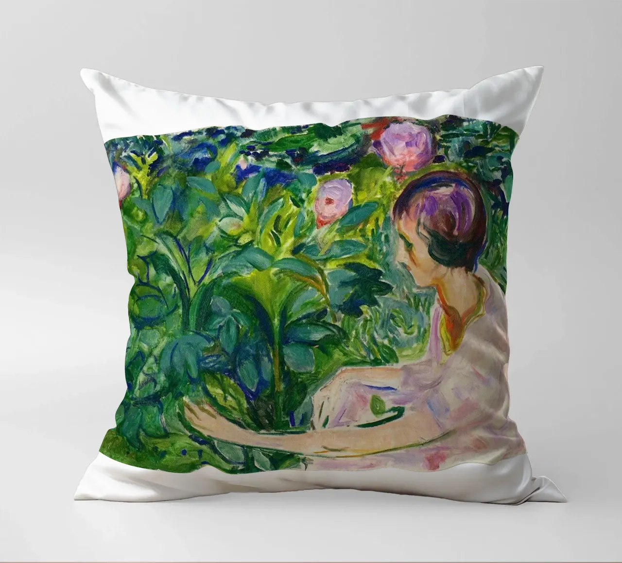 little girl picking flowers decorative cushion by cupcup art