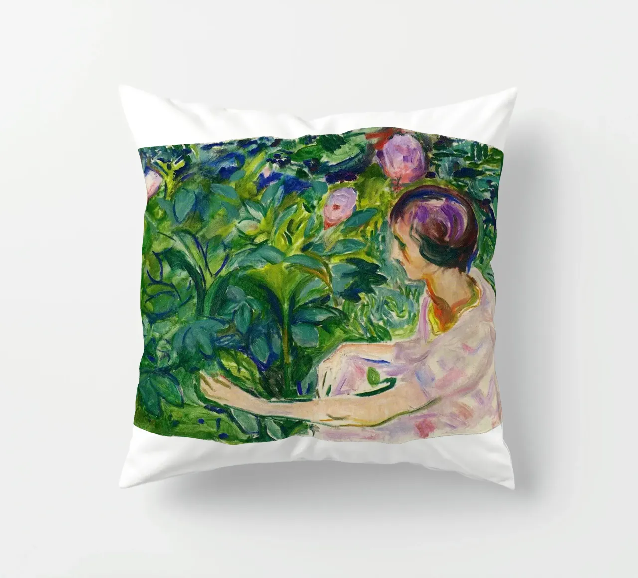 little girl picking flowers decorative cushion by cupcup art