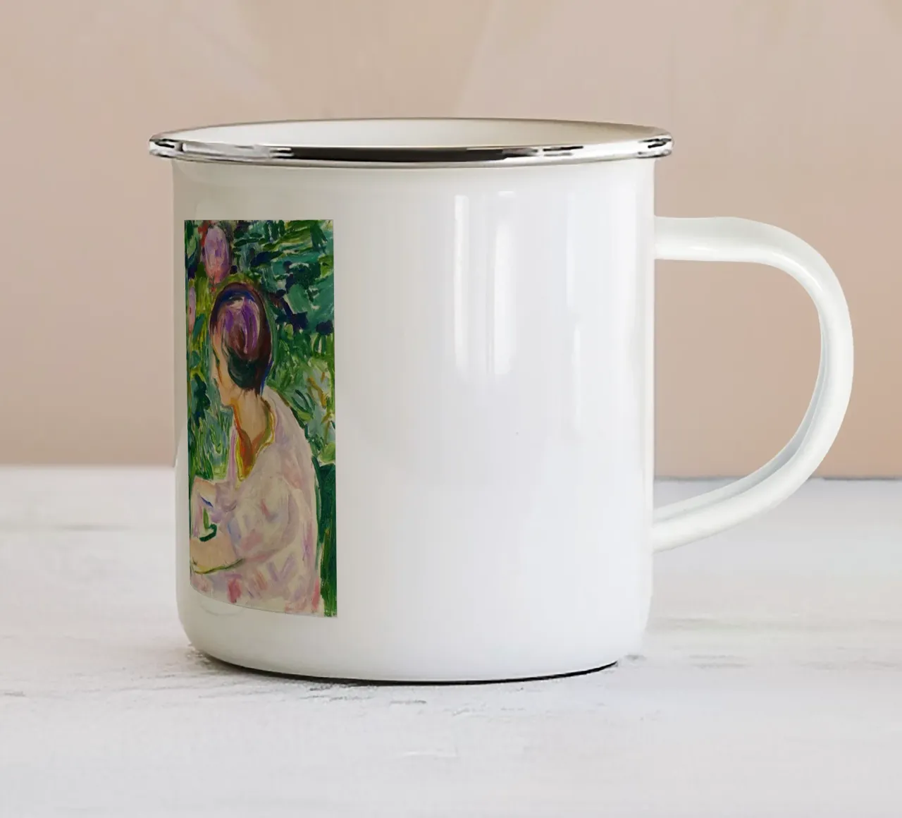 bambina che raccoglie fiori tazza in smalto da cupcup art