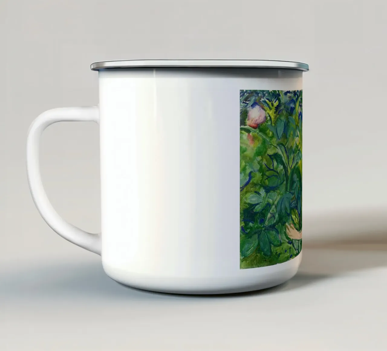 bambina che raccoglie fiori tazza in smalto da cupcup art