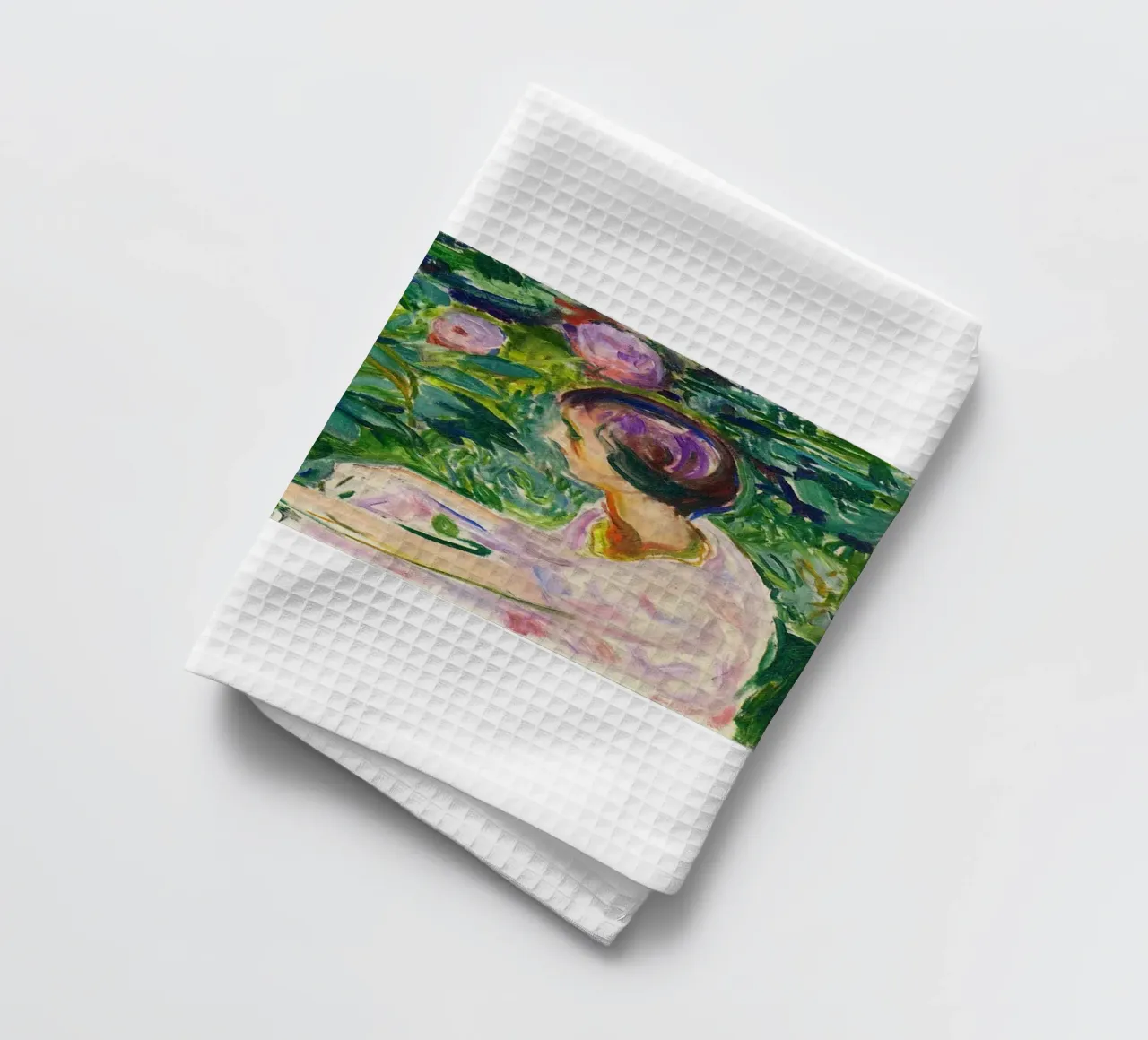 petite fille cueillant des fleurs torchon de cupcup art