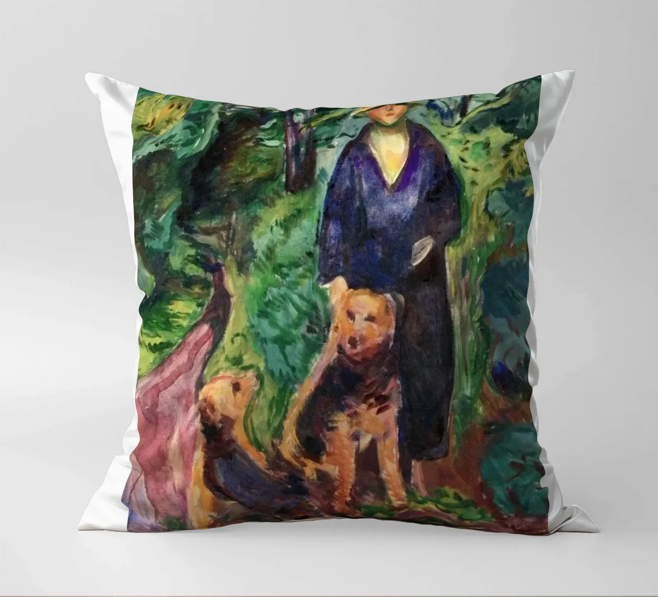 caccia nella foresta con due cani cuscino da cupcup art