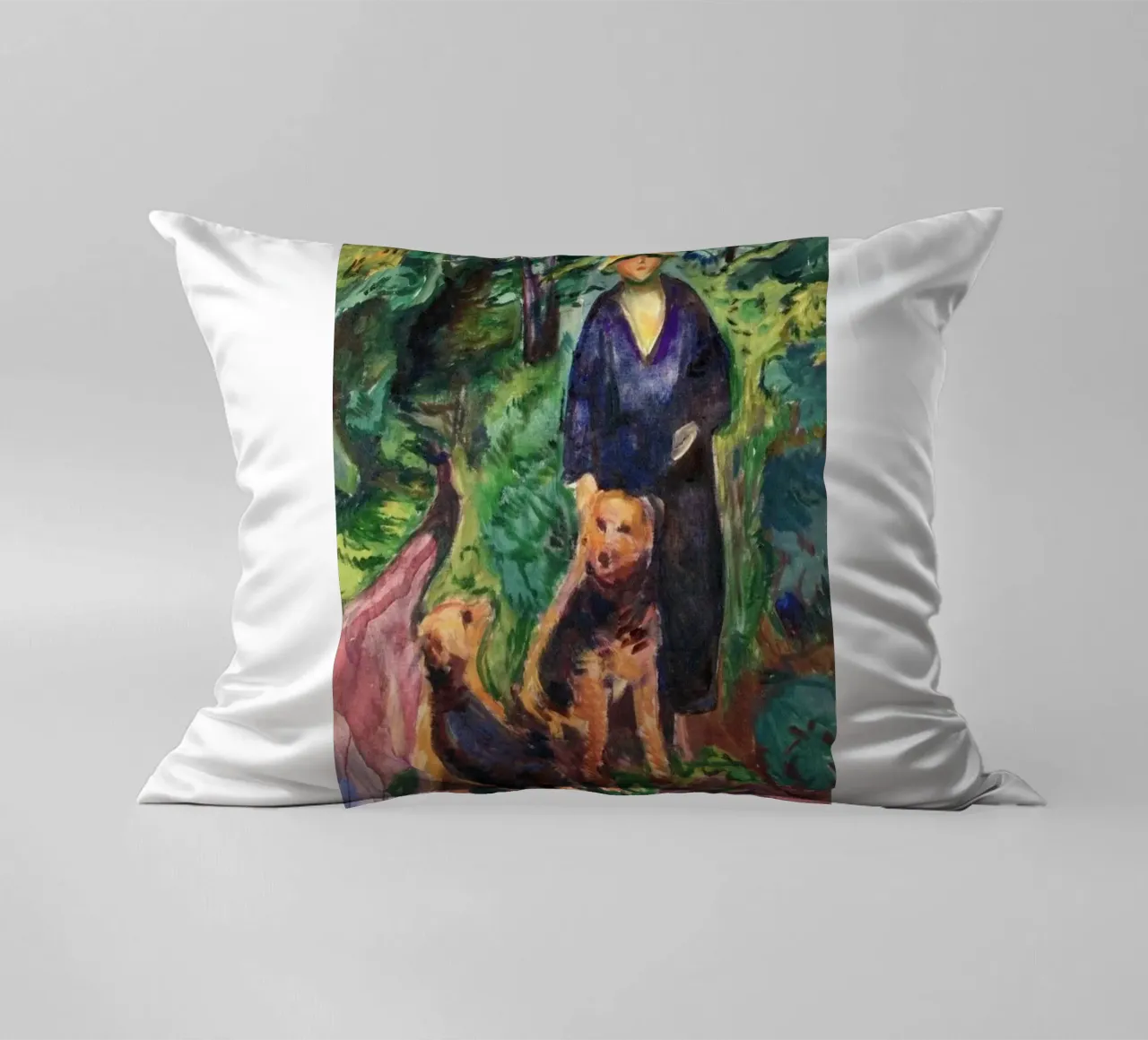 caccia nella foresta con due cani cuscino da cupcup art