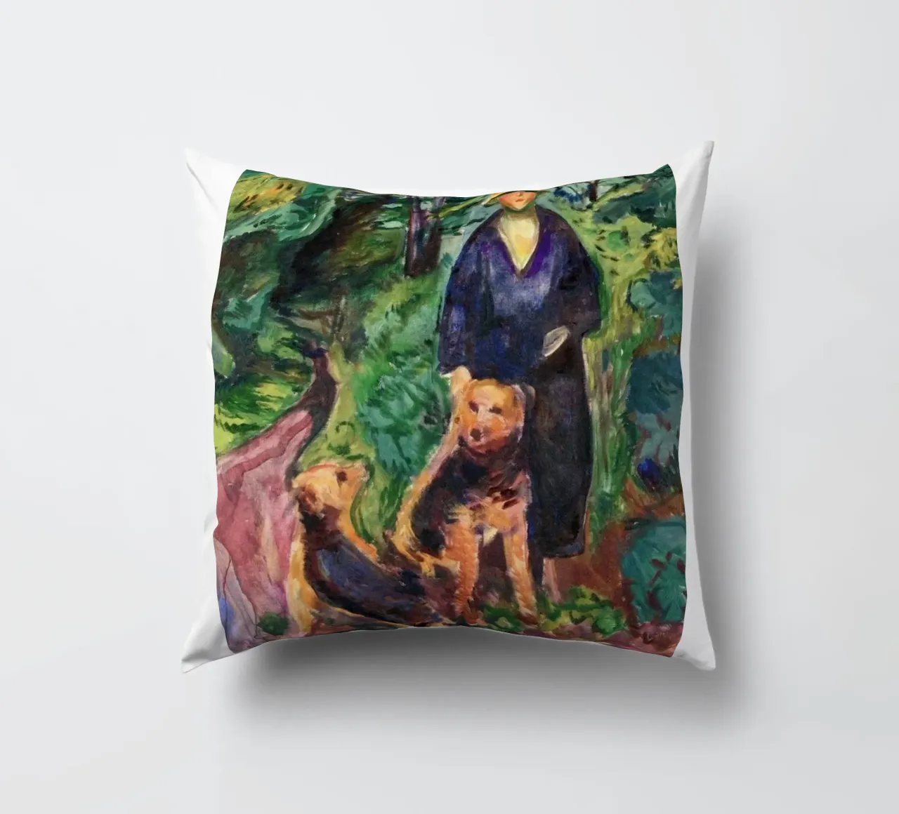 caccia nella foresta con due cani cuscino da cupcup art
