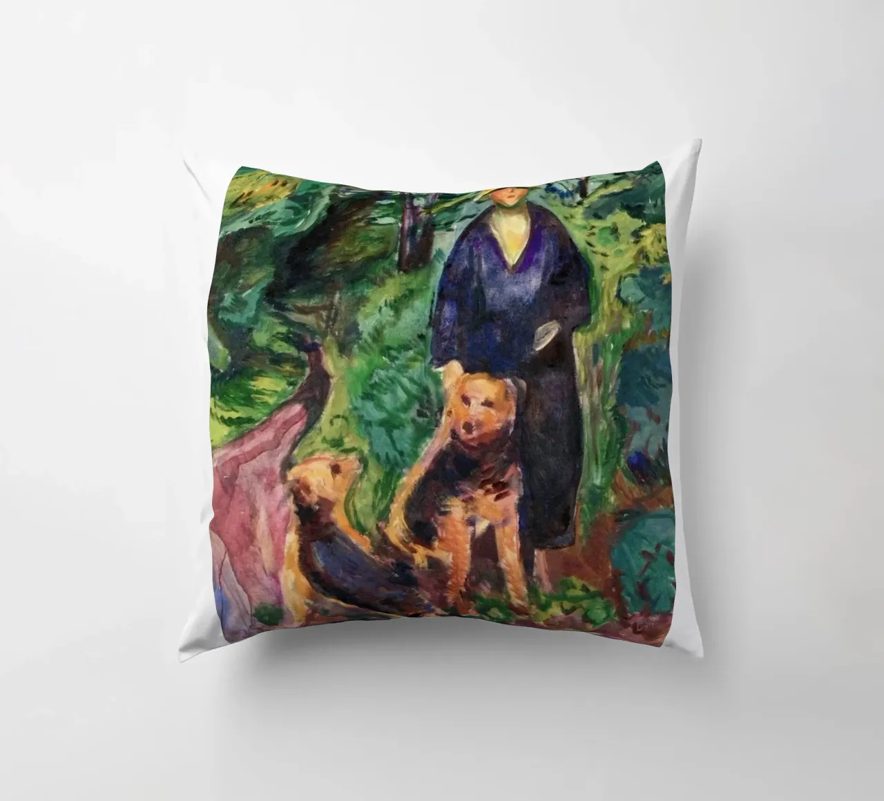caccia nella foresta con due cani cuscino da cupcup art