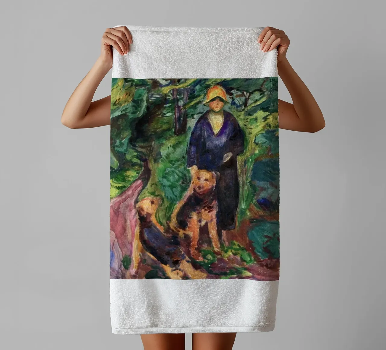 caccia nella foresta con due cani asciugamano da bagno da cupcup art