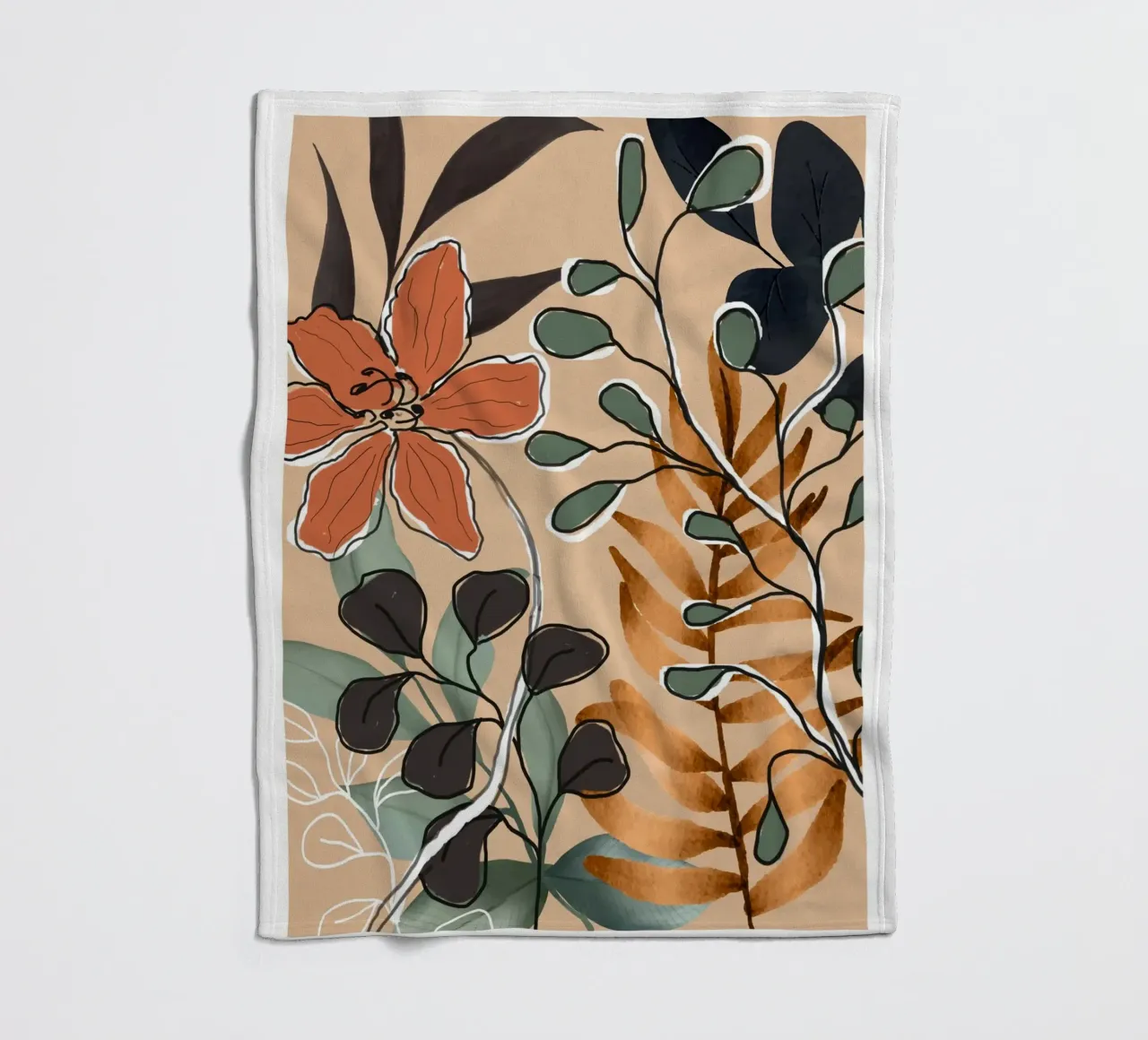 Elegant Botanical Line Art 1 coperta in pile da Nadjaa