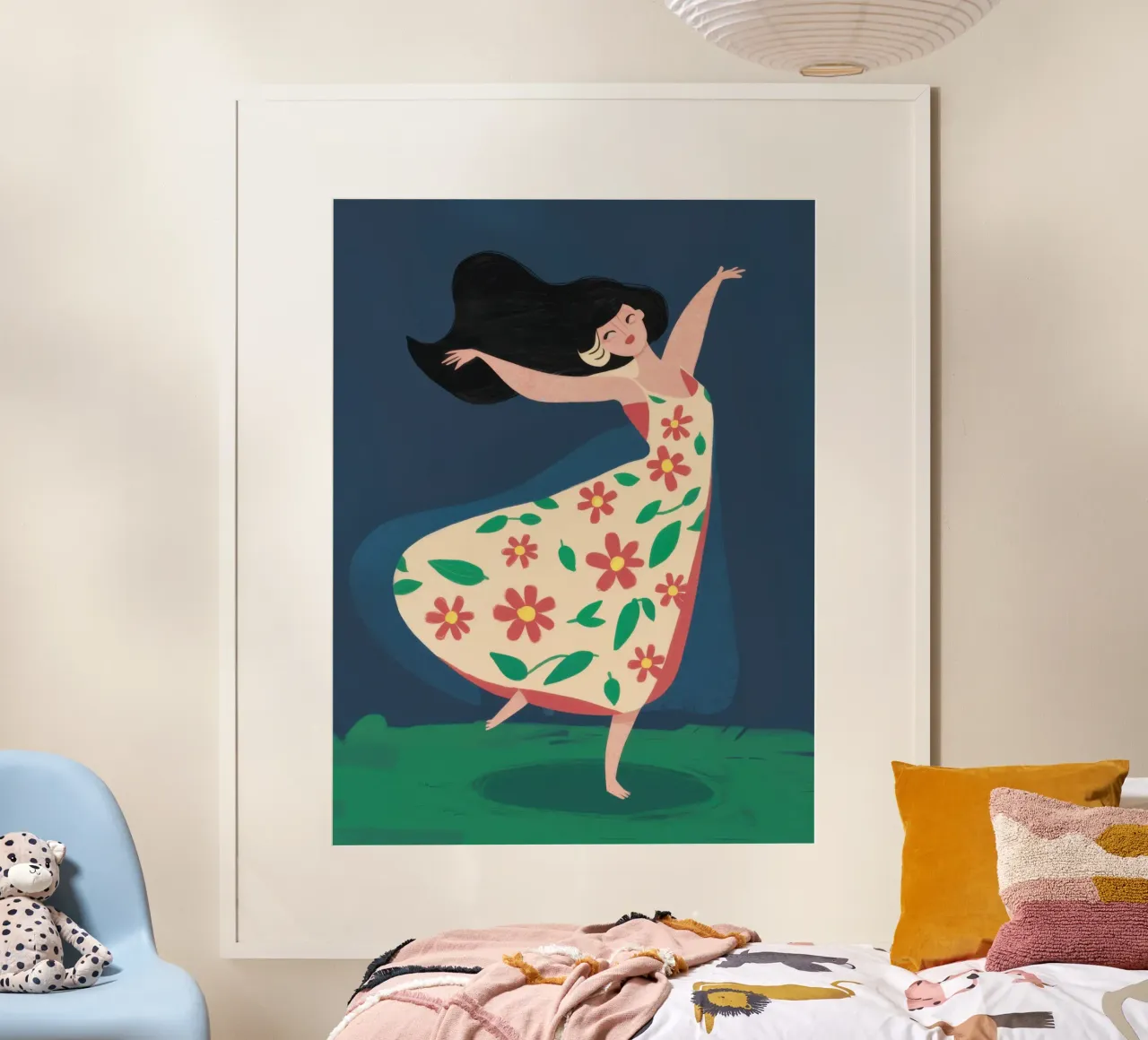 Abito floreale danza poster con telaio in legno da Lune Dreams