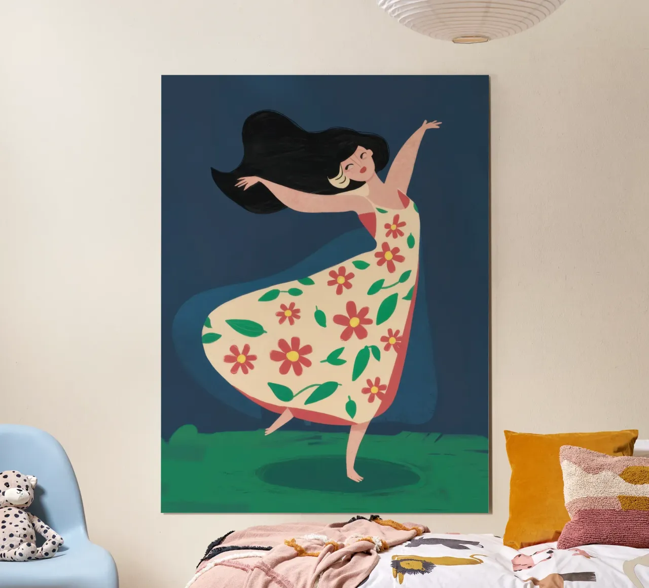 Abito floreale danza poster con telaio in legno da Lune Dreams
