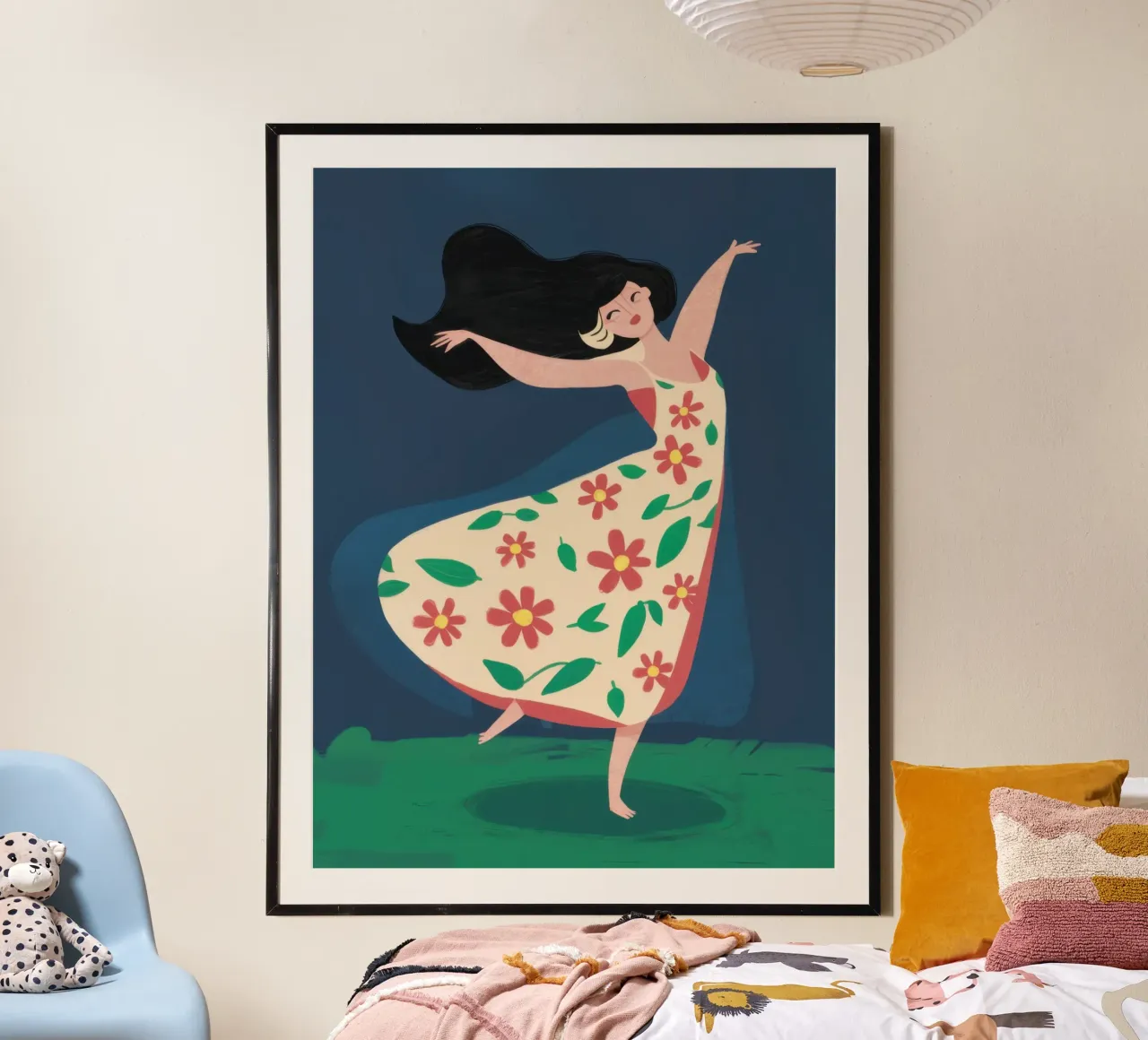 Abito floreale danza poster con telaio in legno da Lune Dreams