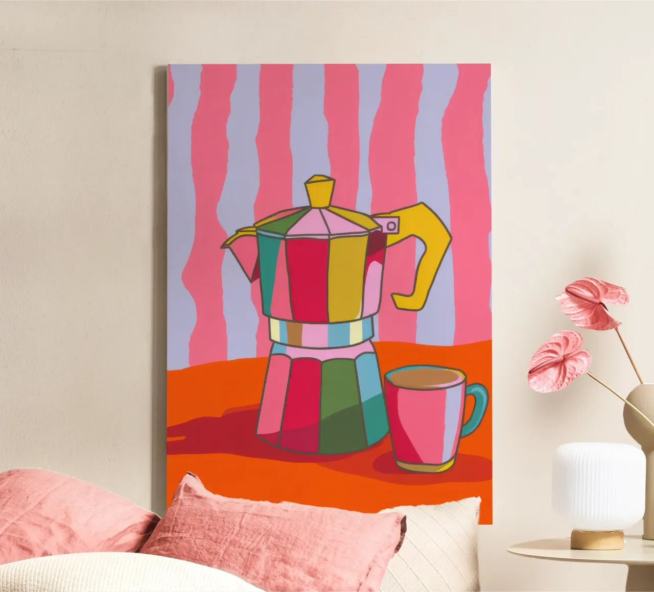 Gestreept Moka Moment canvas met Baklijst van Mossy Pigment