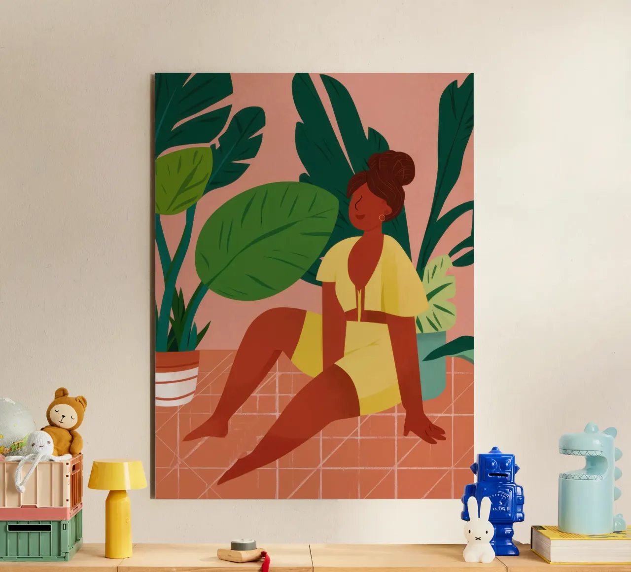 Yellow Top Plant Lady alu-dibond by Lune Dreams