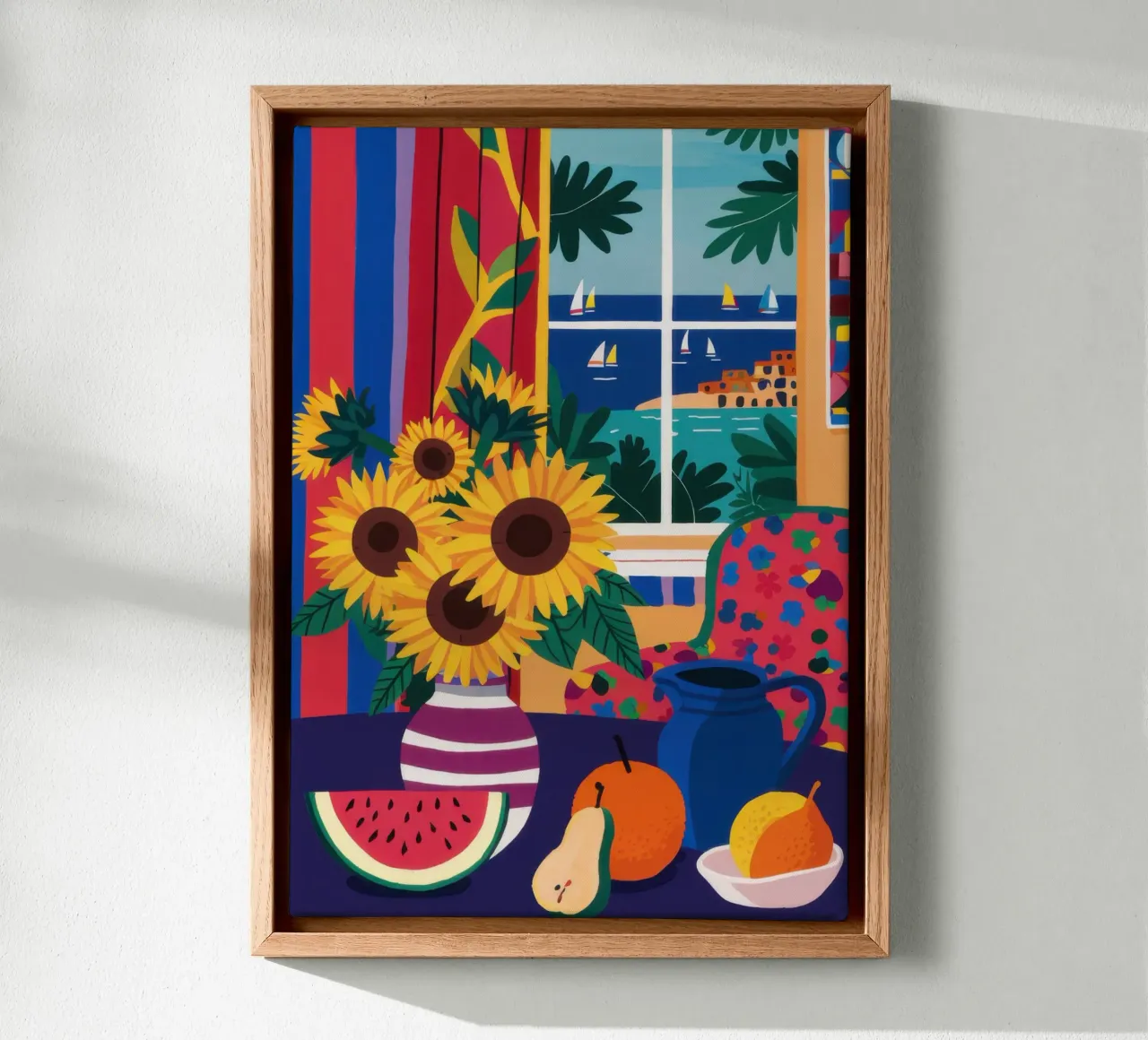 Sunflower Window Still Life canvas with Floater frame by Arcane Lines