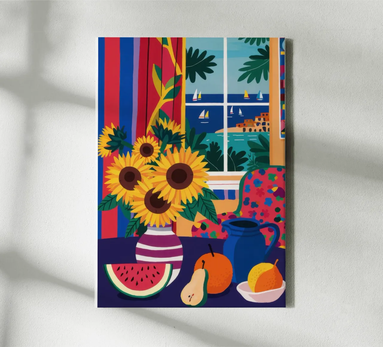 Sunflower Window Still Life canvas with Floater frame by Arcane Lines