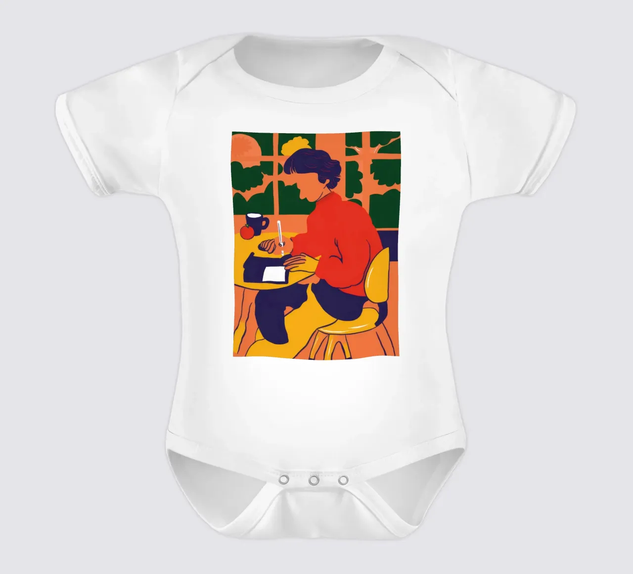 Red Sweater Reading short-sleeve baby romper by Lune Dreams