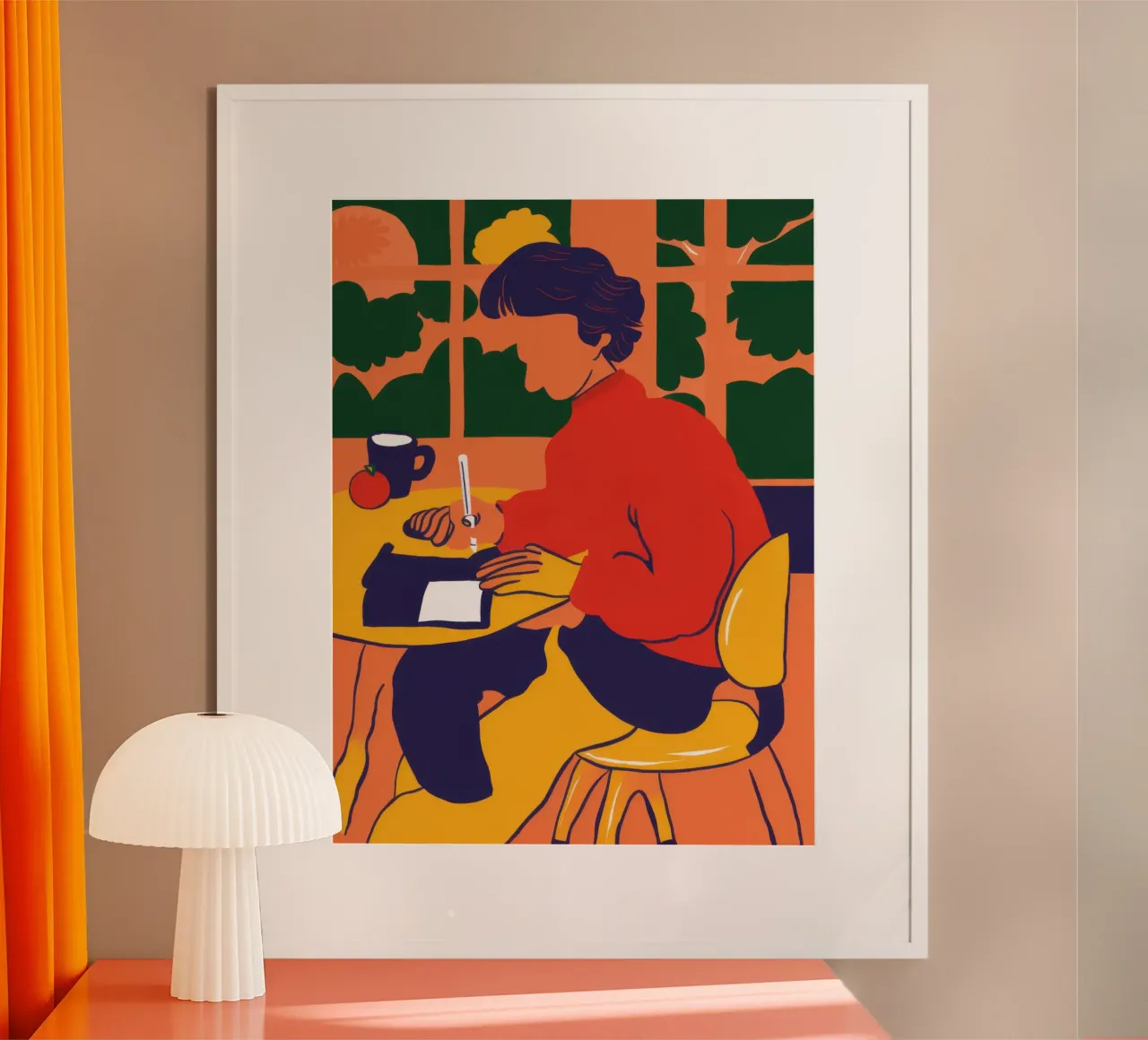 Lecture du pull-over rouge poster avec cadre en aluminium de Lune Dreams
