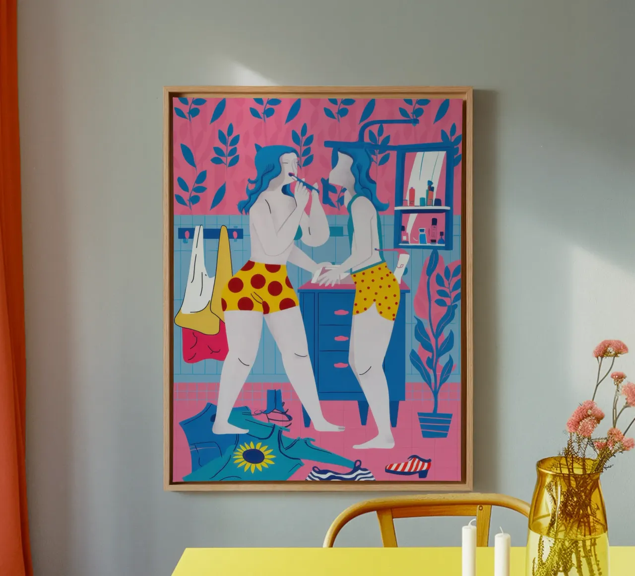 Maximalist Friendship Selfie canvas with Floater frame by Monuments Fire
