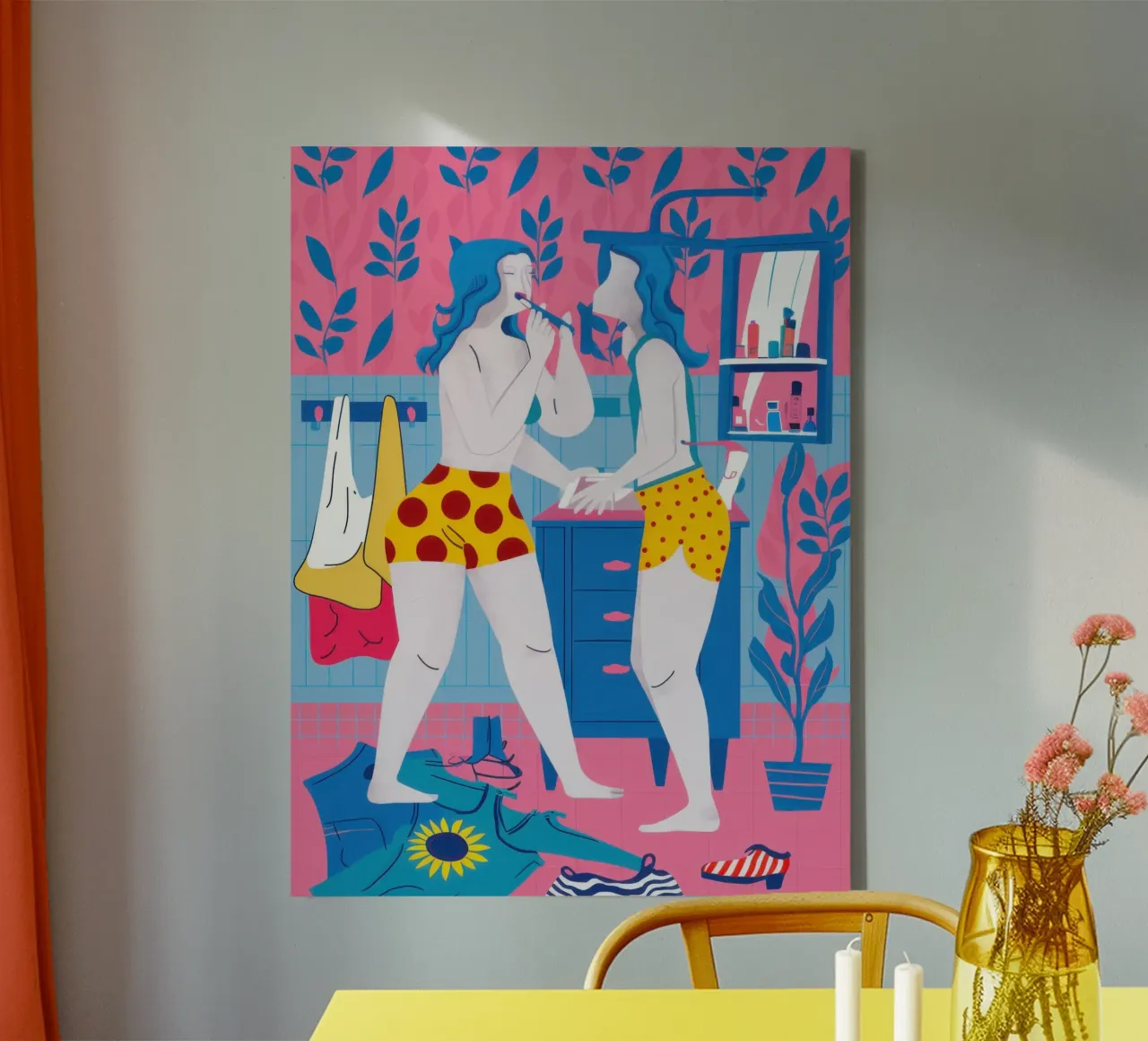 Maximalist Friendship Selfie canvas with Floater frame by Monuments Fire