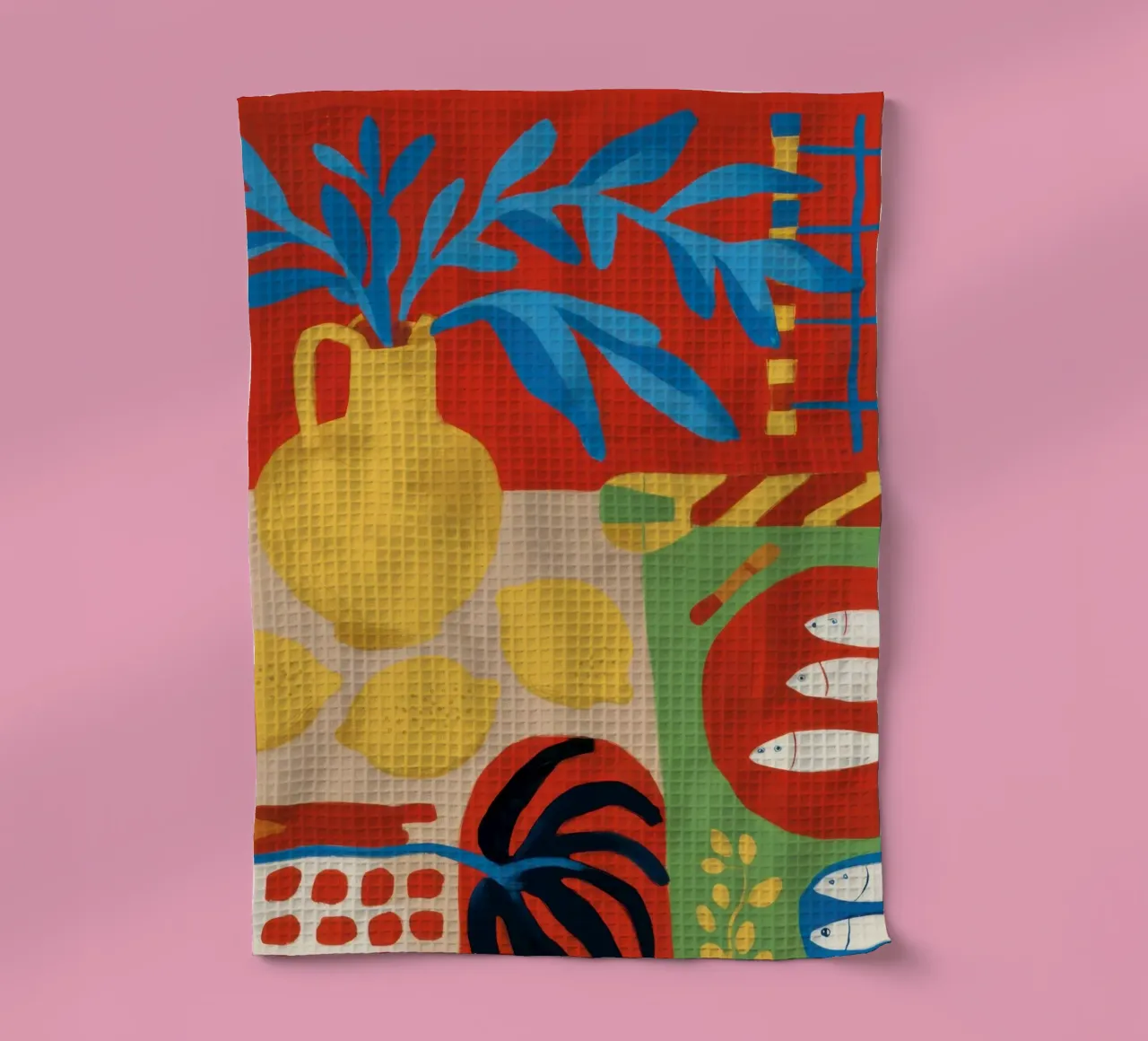 Cerulean-Zitrone Tableau Geschirrtuch von Arcane Lines