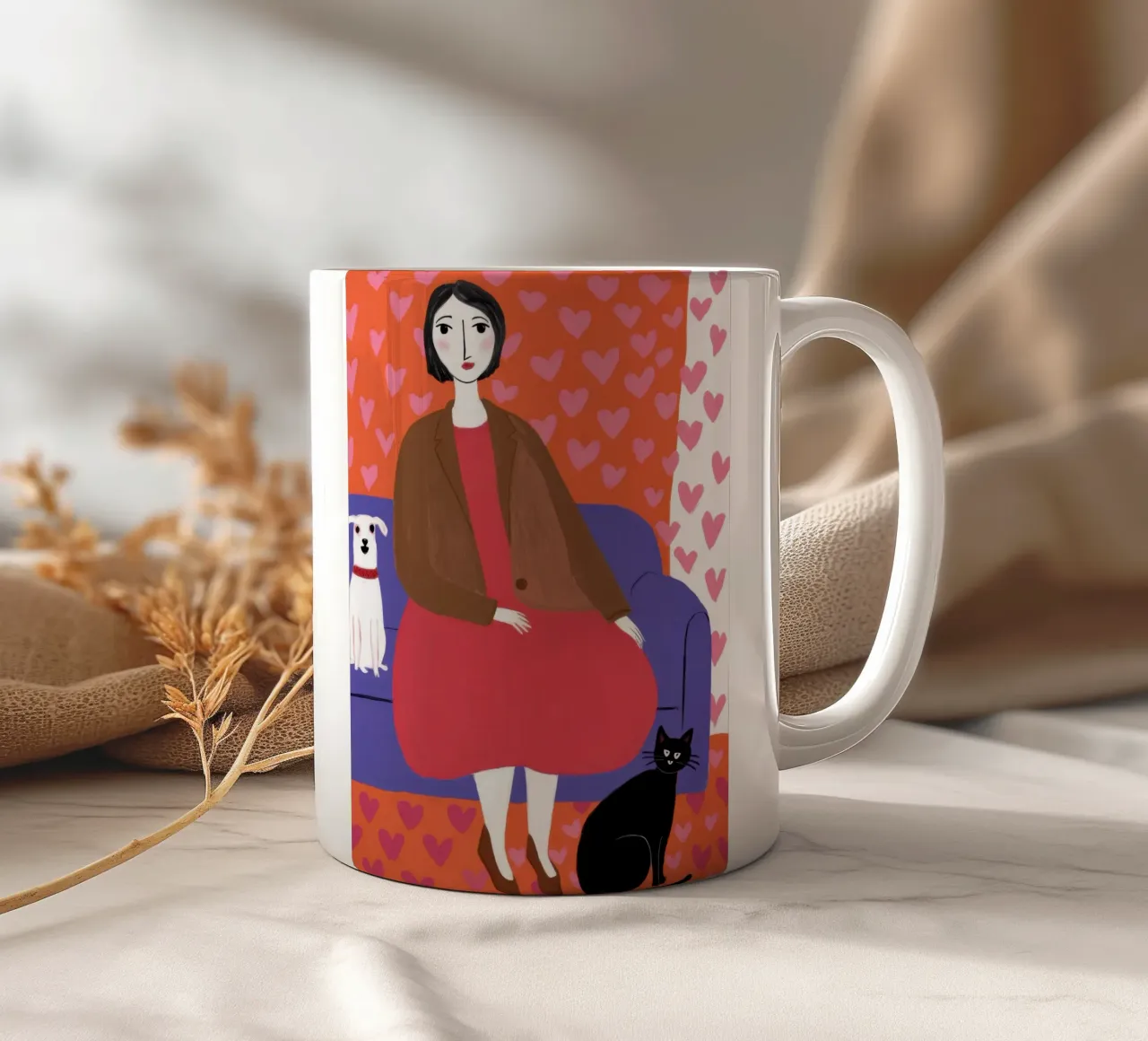 Cuore Divano Gatti tazza in ceramica da Lune Dreams