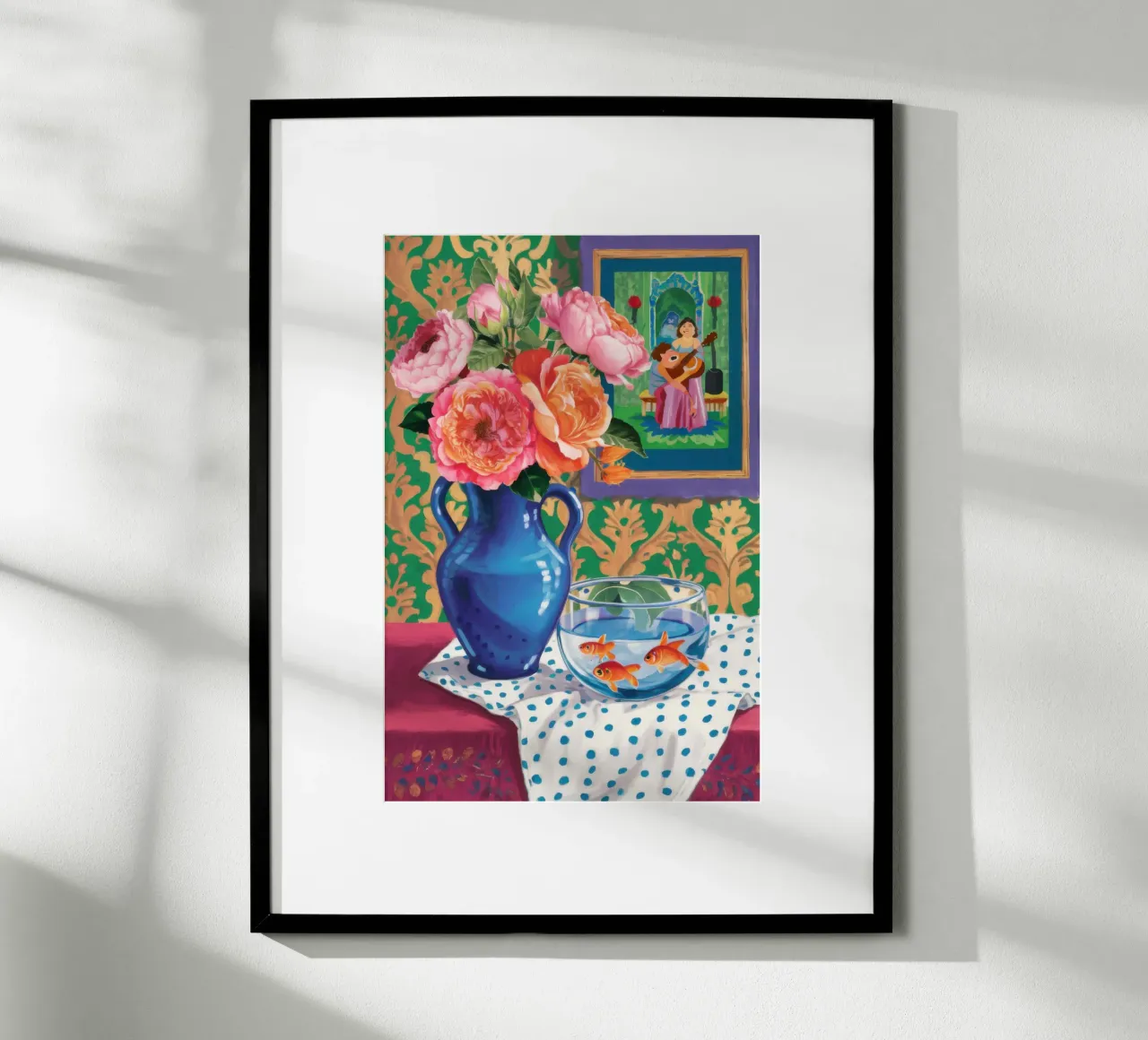 Rose Goldfish Stillness poster con telaio in legno da Arcane Lines
