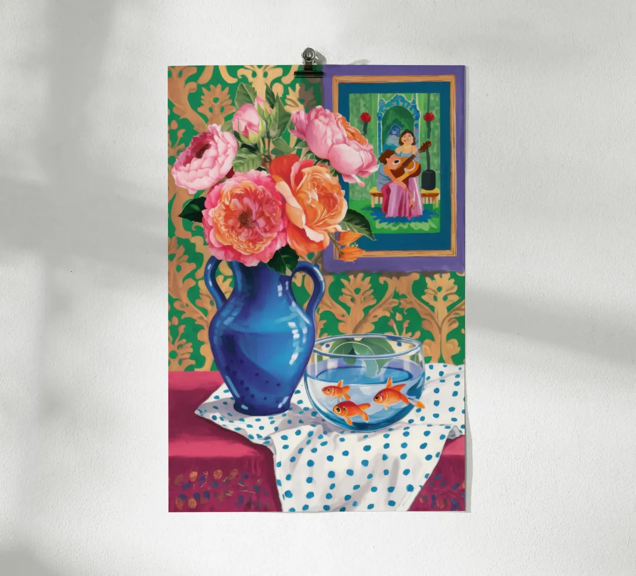 Rose Goldfish Stillness poster con telaio in legno da Arcane Lines