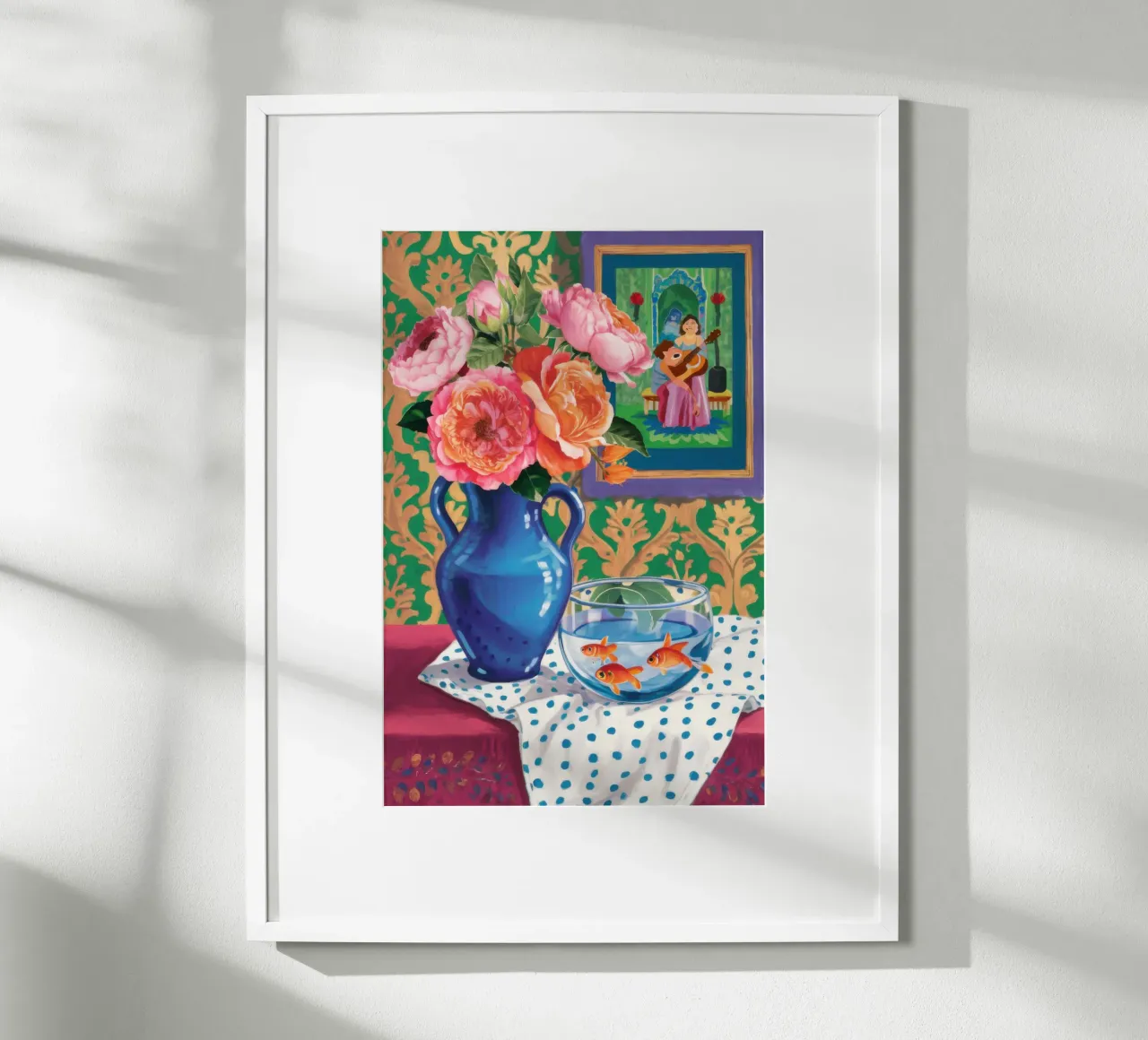 Rose Goldfish Stillness poster con telaio in legno da Arcane Lines