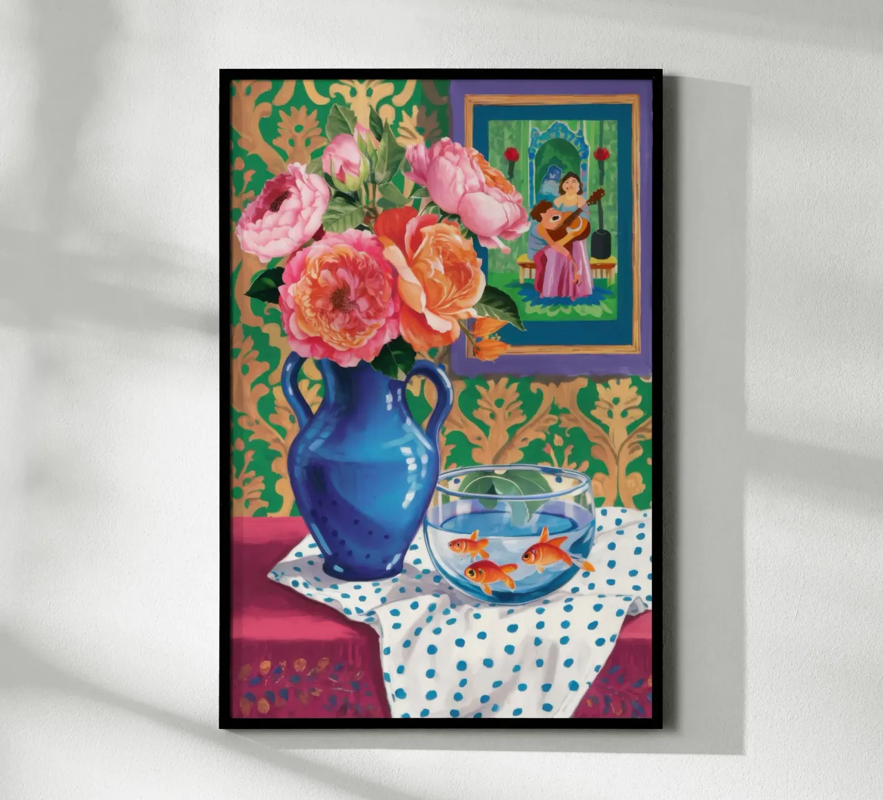 Rose Goldfish Stillness poster con telaio in legno da Arcane Lines