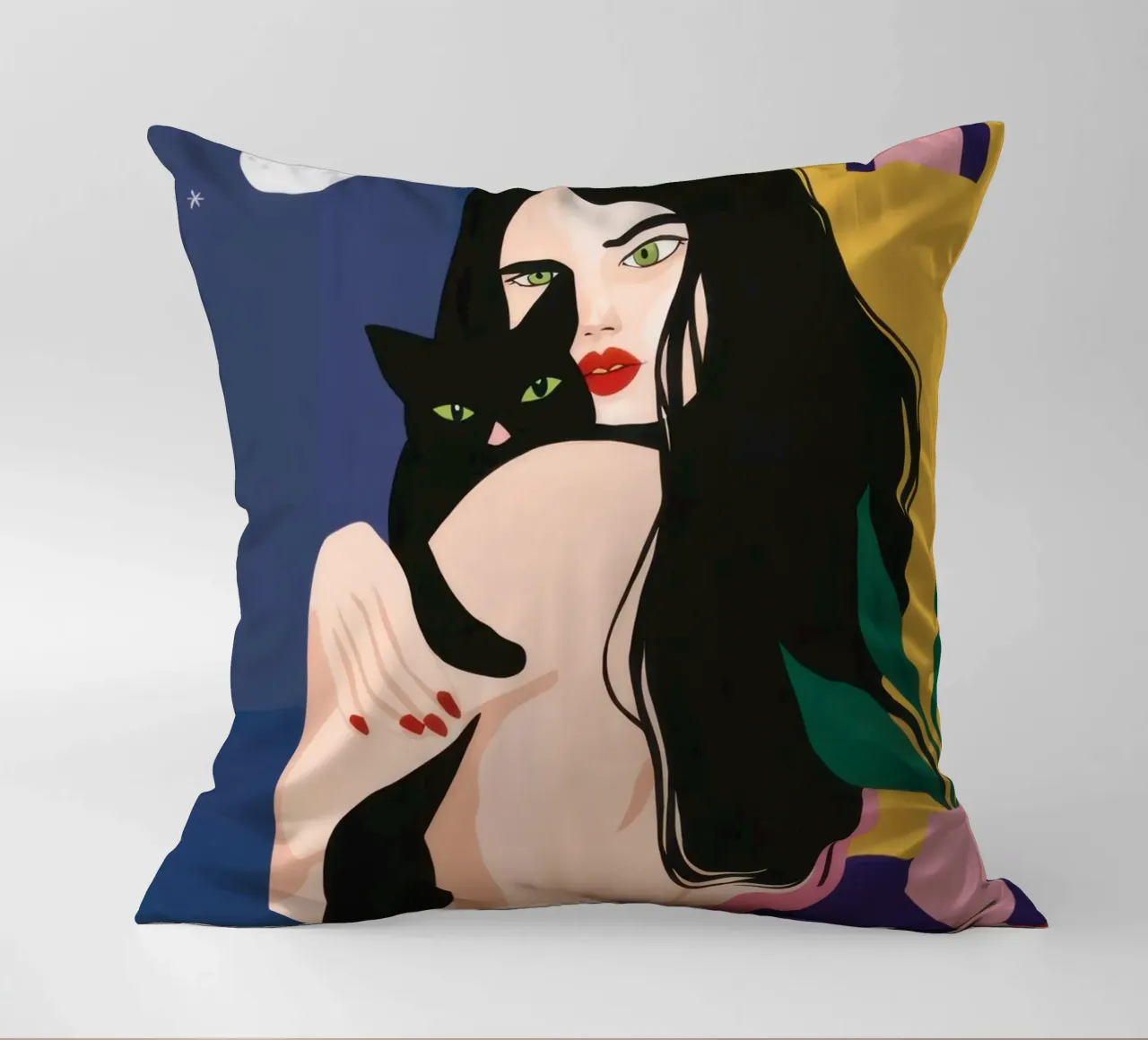 Gatto nero al chiaro di luna cuscino da Lune Dreams