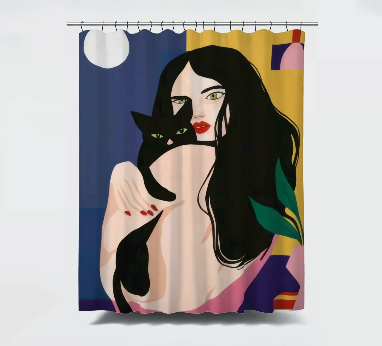 Moonlit Black Cat shower curtain by Lune Dreams