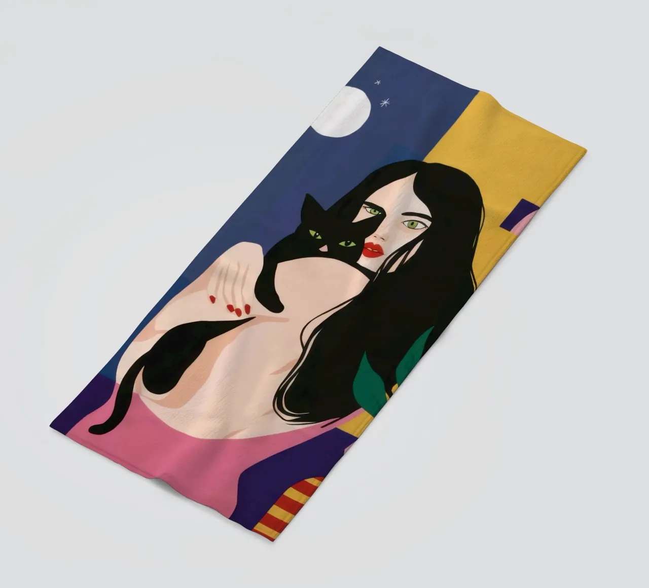 Gatto nero al chiaro di luna telo mare da Lune Dreams