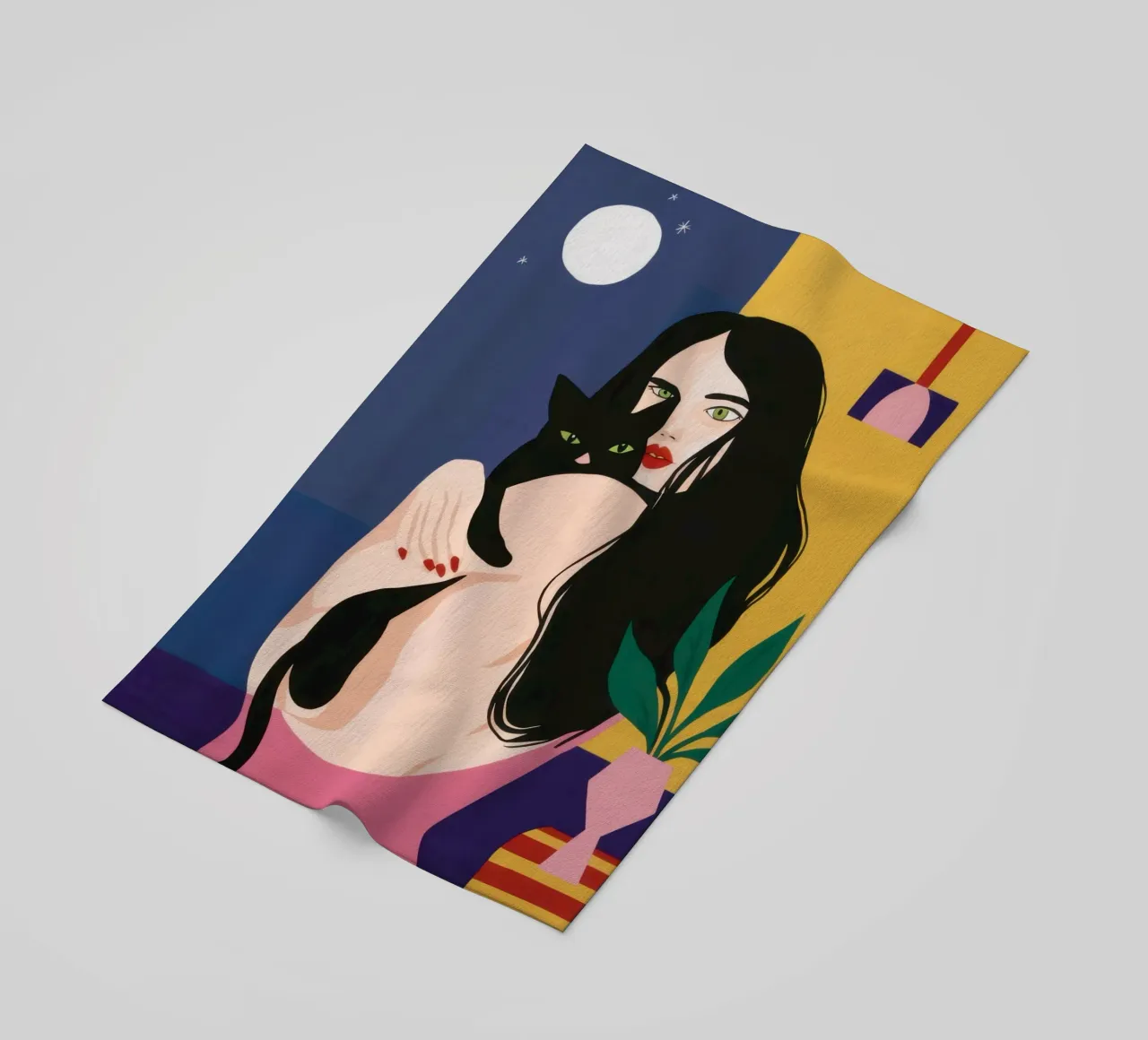 Gatto nero al chiaro di luna telo mare da Lune Dreams