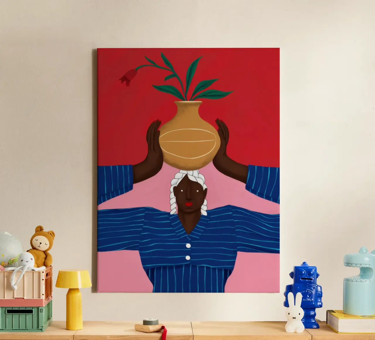 Karmozijnrode vaas canvas met Baklijst van Monuments Fire