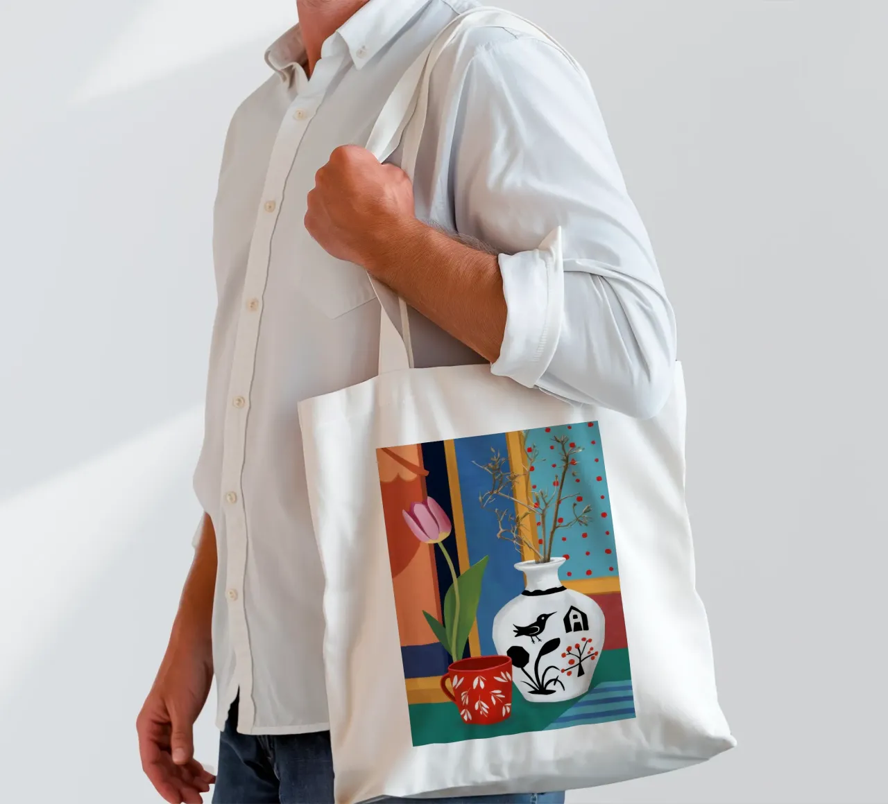Whimsical Bird Vase tote bag by Arcane Lines