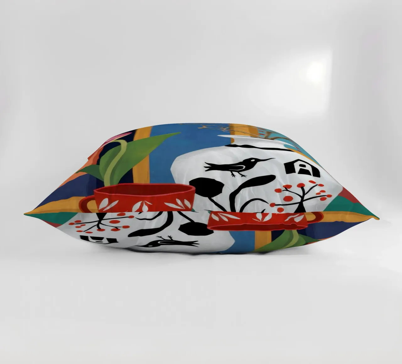 Whimsical Bird Vase decorative cushion by Arcane Lines