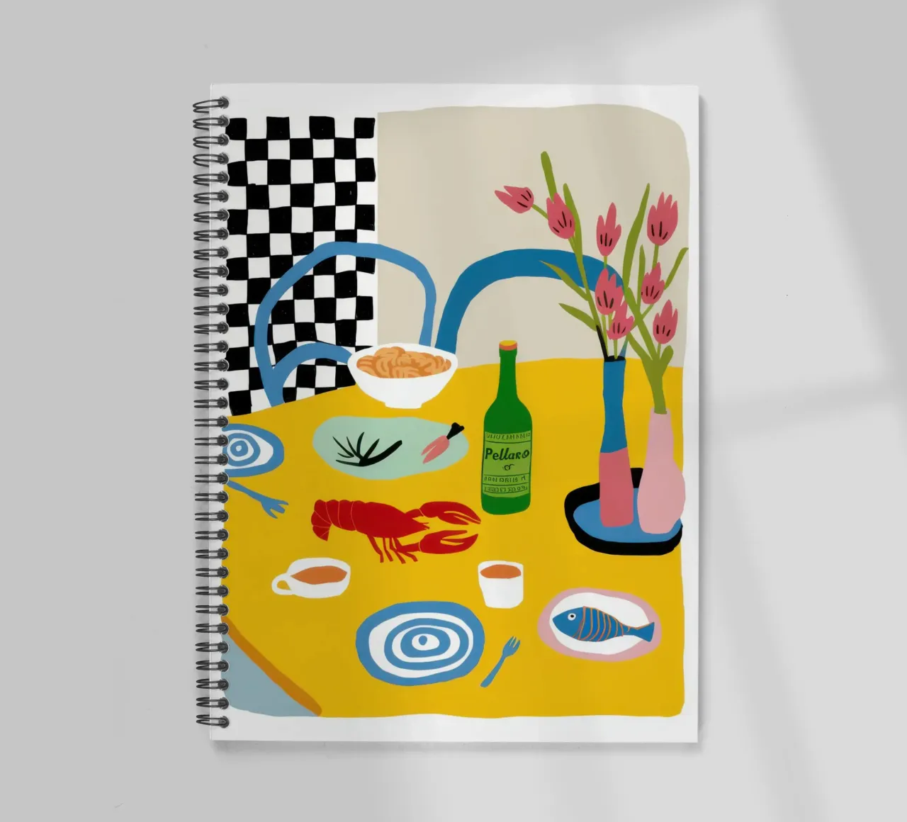 Checkered Bistro Still Life spiral notebook by Hollow Years