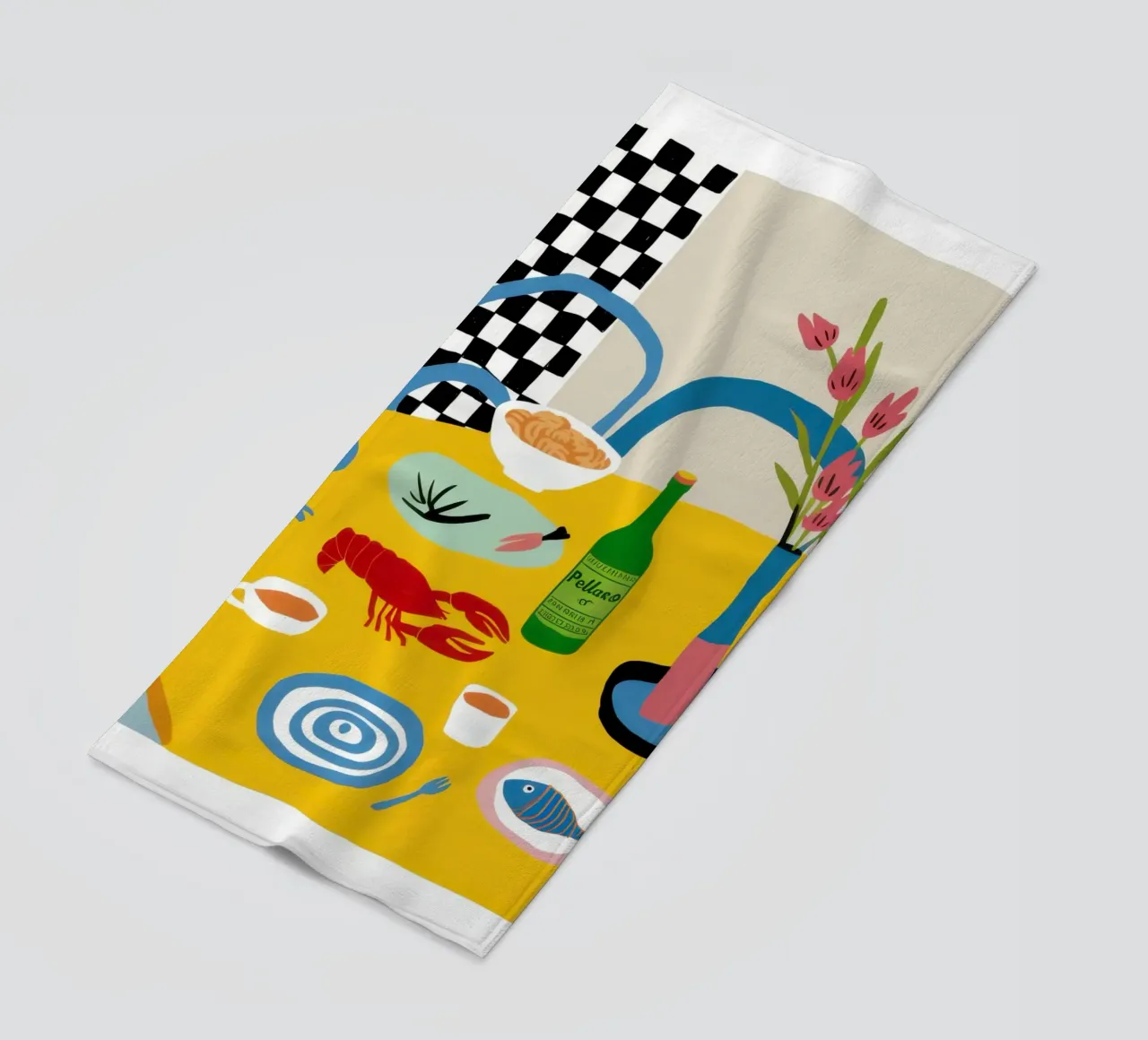 Checkered Bistro Still Life beach towel by Hollow Years
