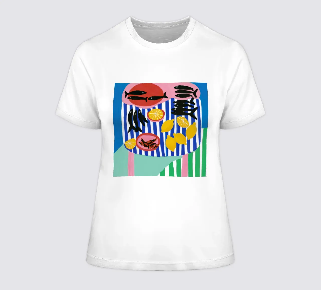 Gestreept visfeest dames t-shirt getailleerd van Arcane Lines