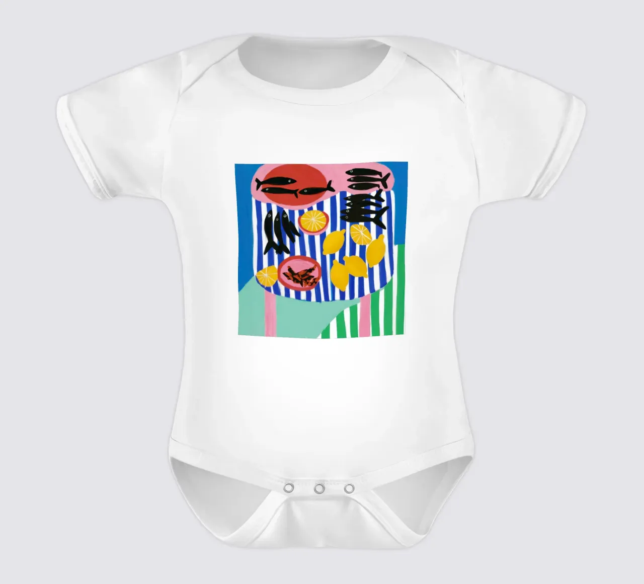 Gestreifter Fisch-Schmaus Kurzarm Babybody von Arcane Lines