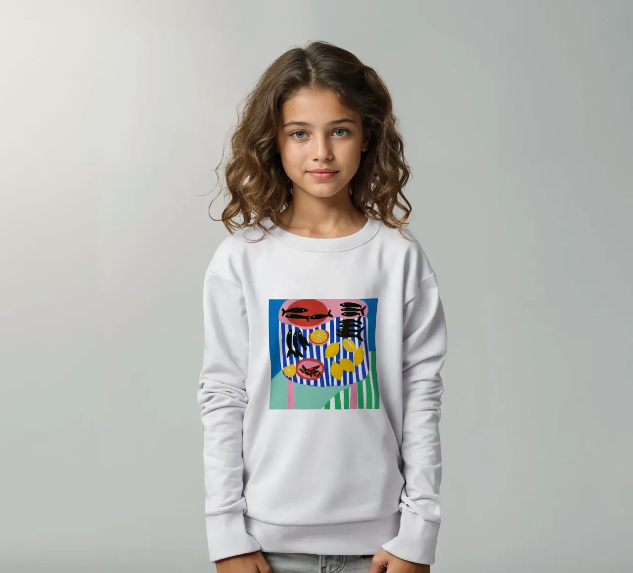 Striped Fish Feast kids sweatshirt by Arcane Lines