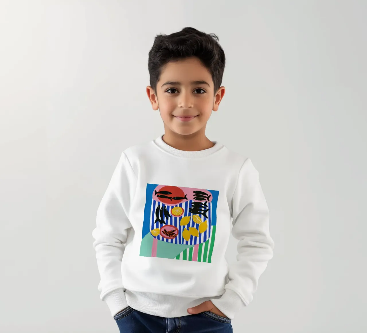Striped Fish Feast kids sweatshirt by Arcane Lines