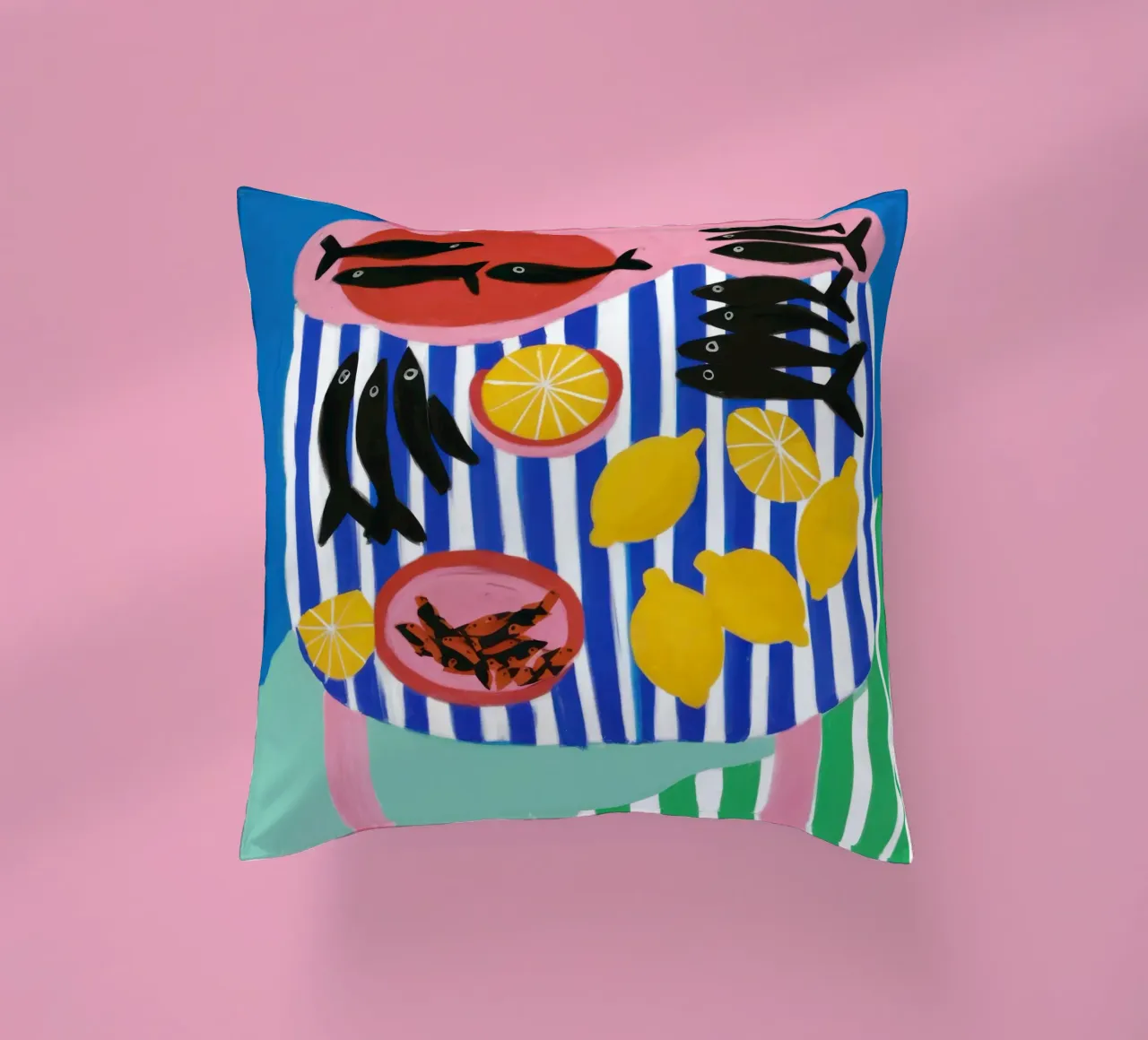 Striped Fish Feast decorative cushion by Arcane Lines