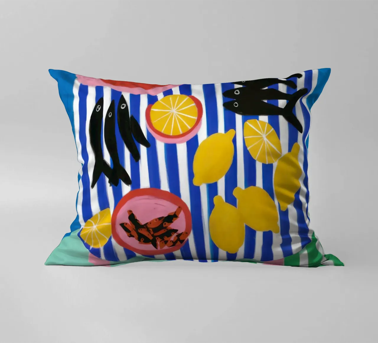 Striped Fish Feast decorative cushion by Arcane Lines