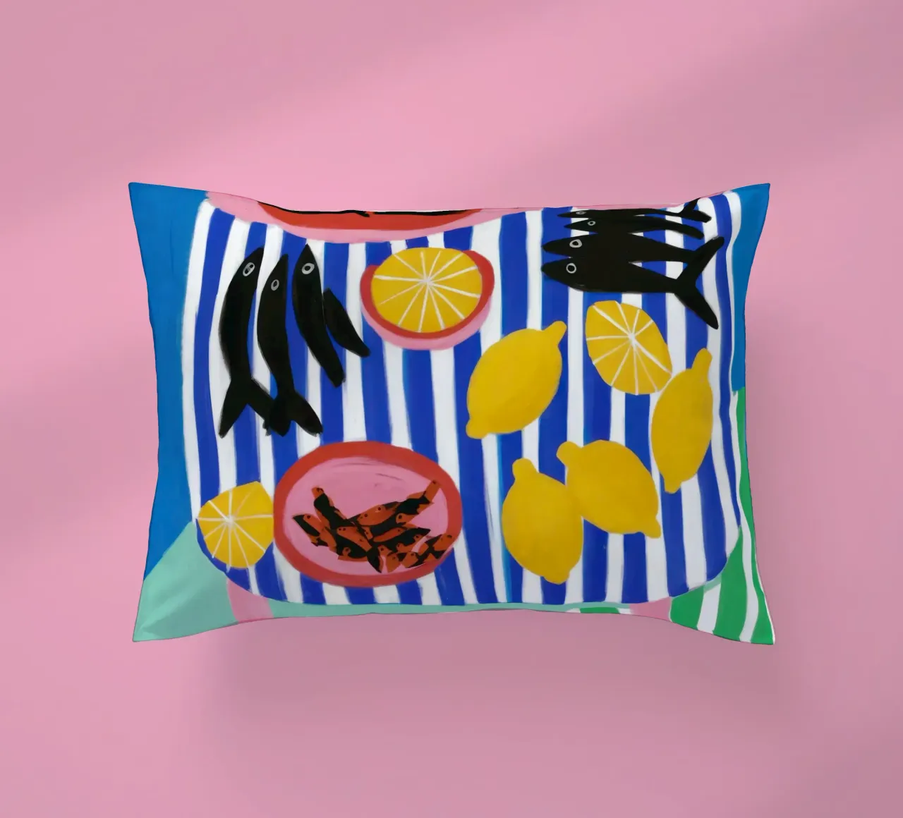 Striped Fish Feast decorative cushion by Arcane Lines