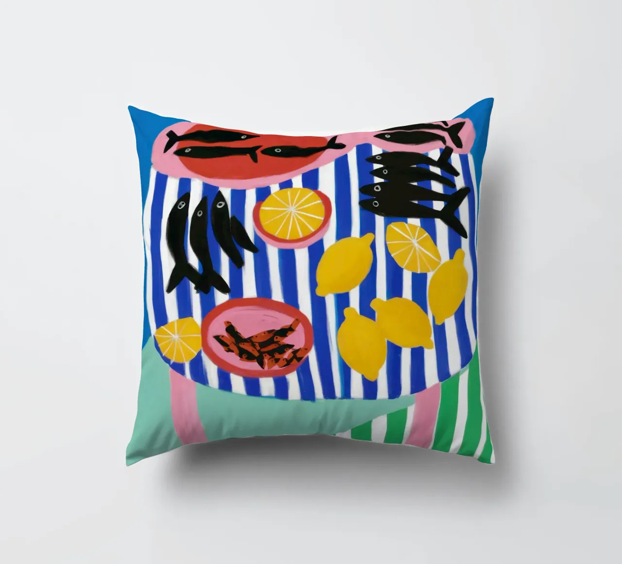 Striped Fish Feast decorative cushion by Arcane Lines